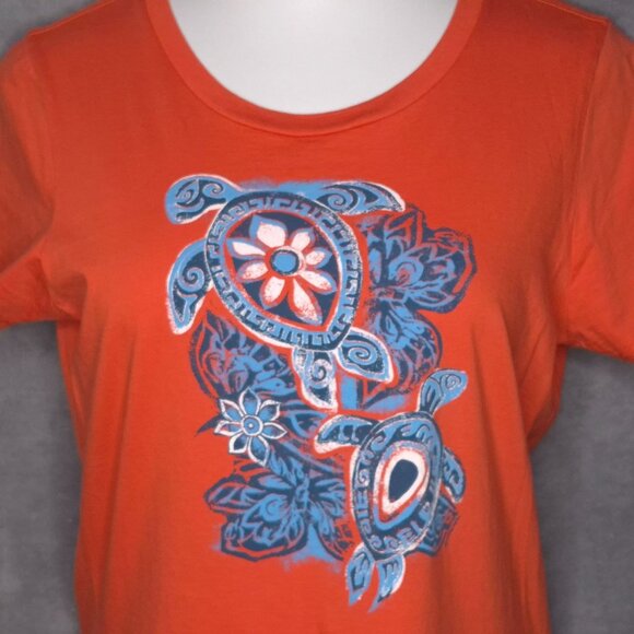 Crazy Shirts Womens Orange T-Shirt L Turtle Design Short Sleeve Fitted Top - Picture 1 of 4